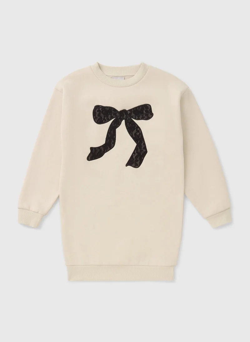 Matalan Girls Cream Bow Sweatshirt Dress